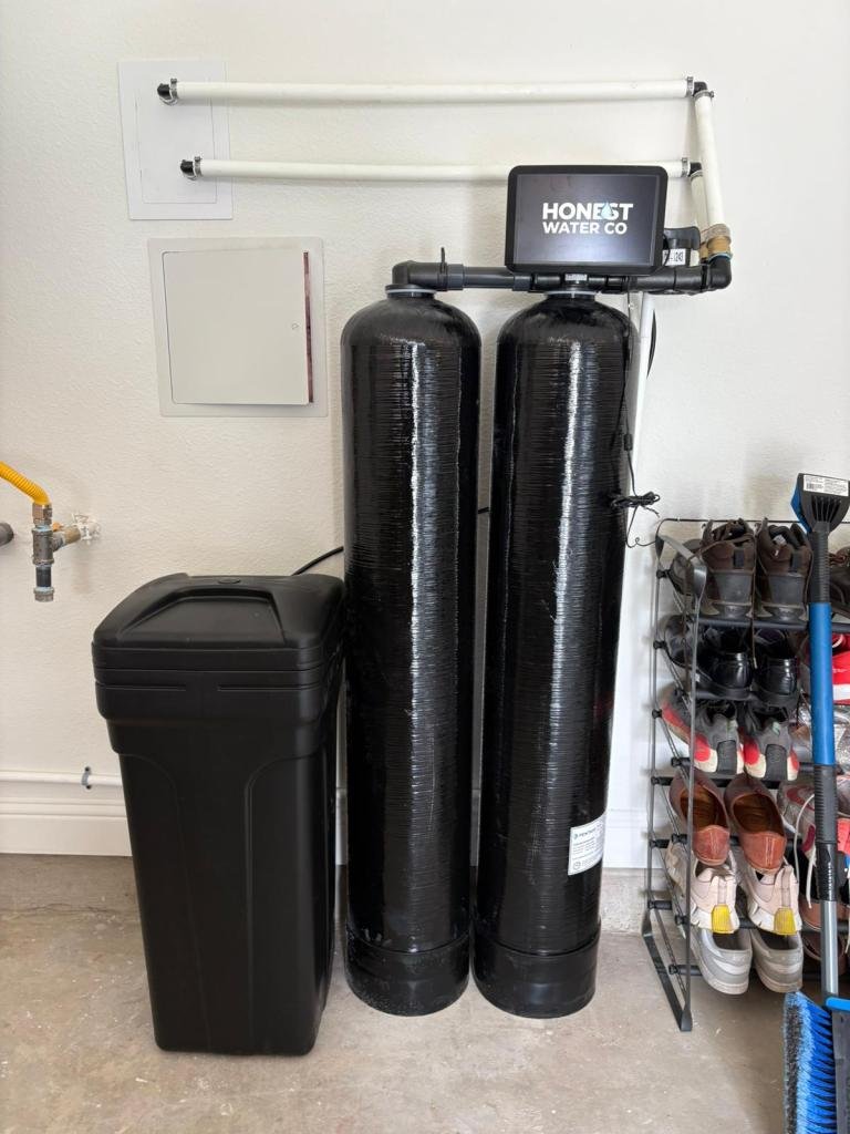Sol Connection garage dual-tank water softener installation in Southern California
