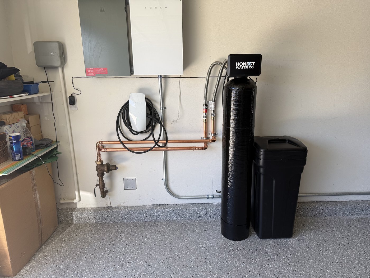 Sol Connection clean garage water softener installation with copper plumbing in Southern California