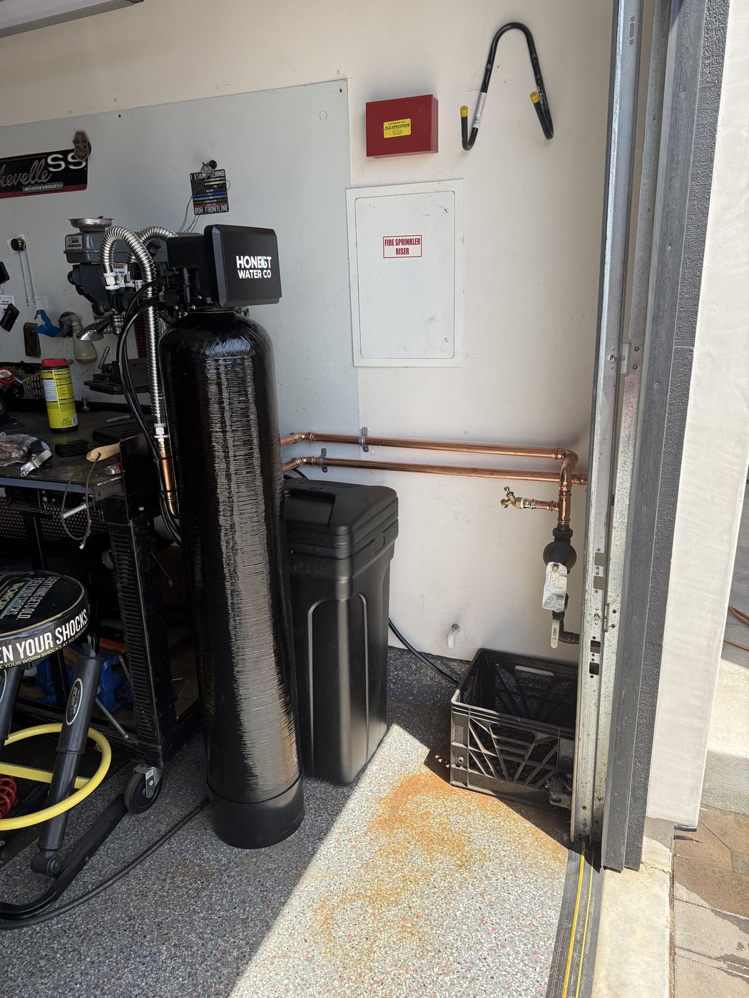 Sol Connection garage water softener installation with copper plumbing in Southern California