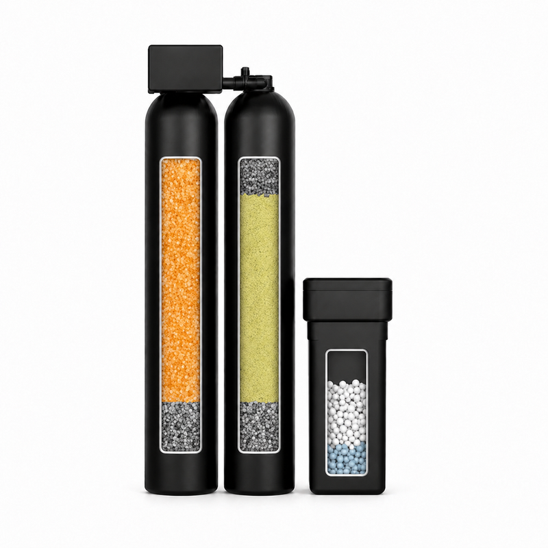Well water treatment dual-tank system for Southern California private wells — removes iron, sulfur, sediment, and hardness — Sol Connection